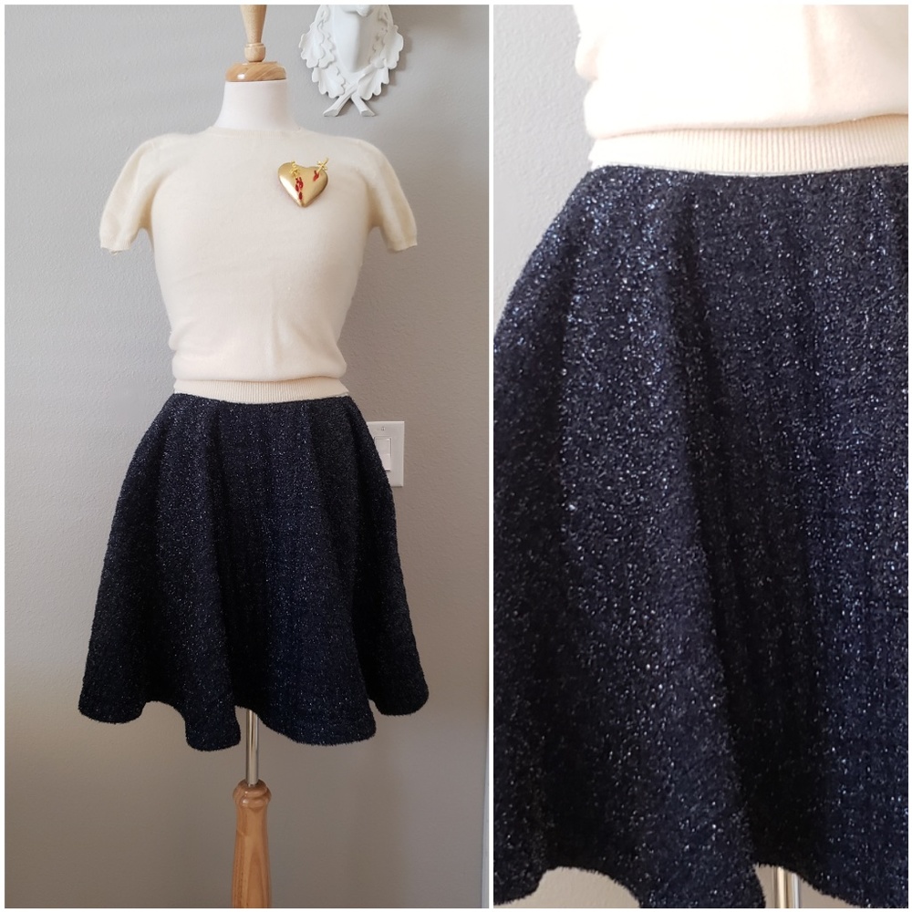 Midnight Blue Tinsel Fit and Flare Circle Party Mini Skirt | Anthropologie Skirt